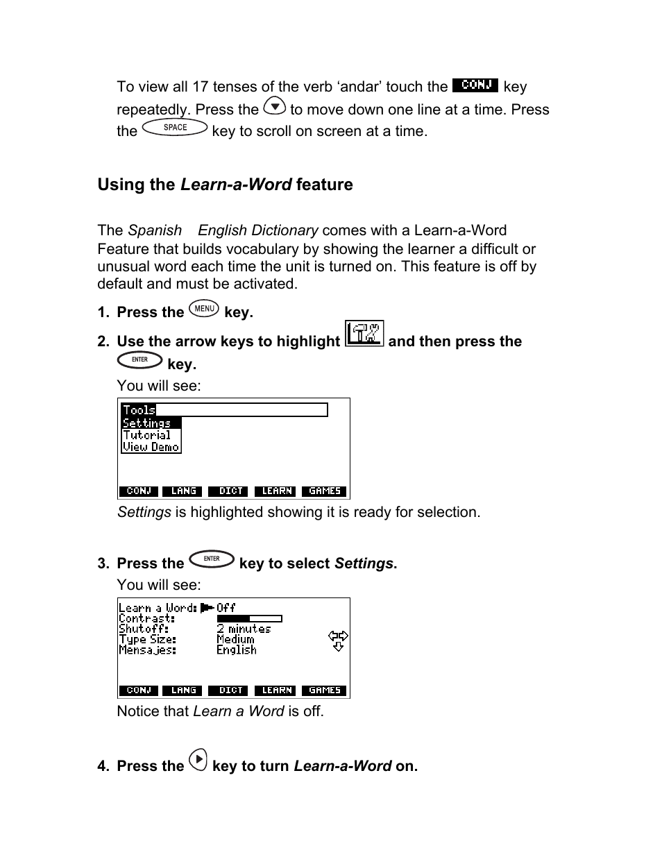 Using the learn-a-word feature | Franklin BES-1850 User Manual | Page 23 / 39