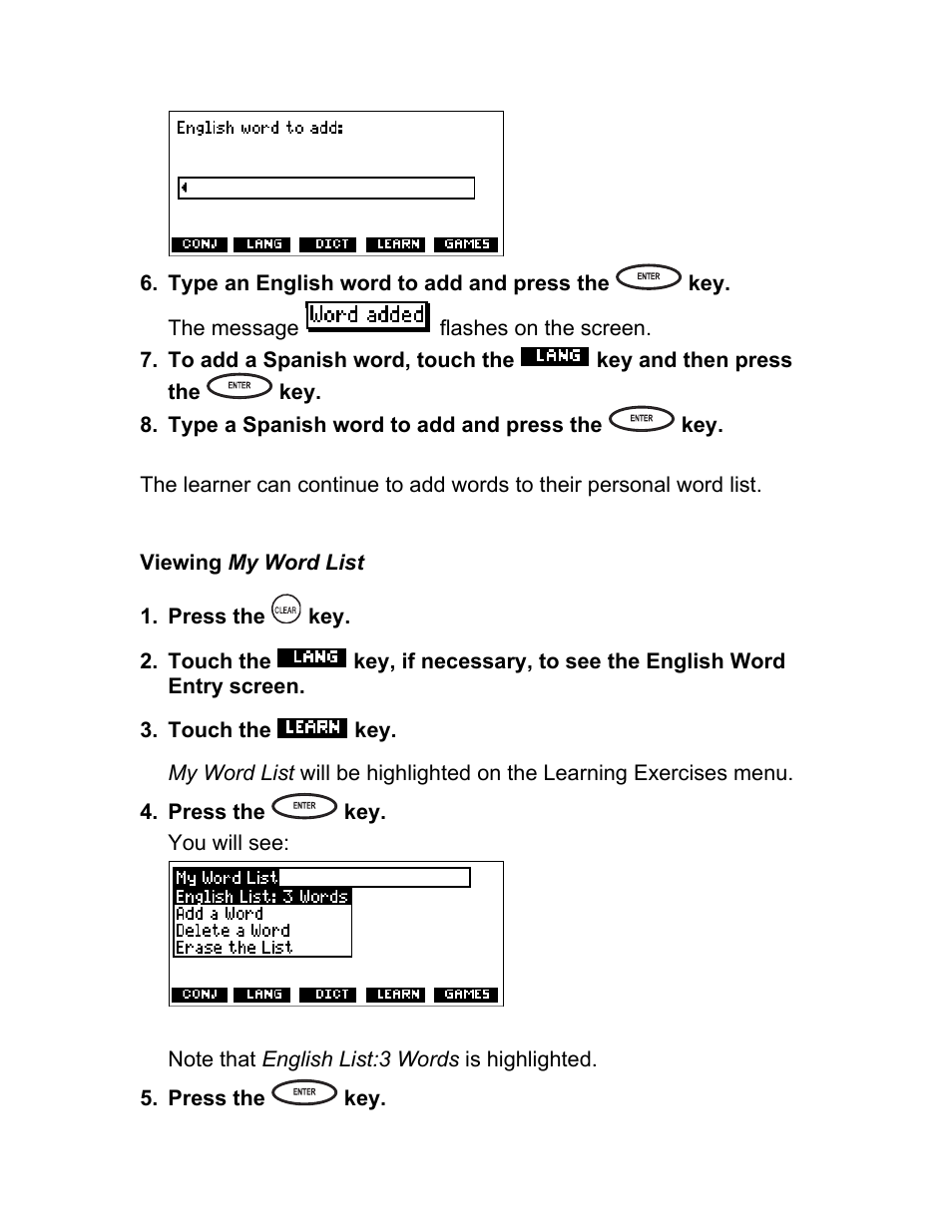 Viewing my word list | Franklin BES-1850 User Manual | Page 26 / 39