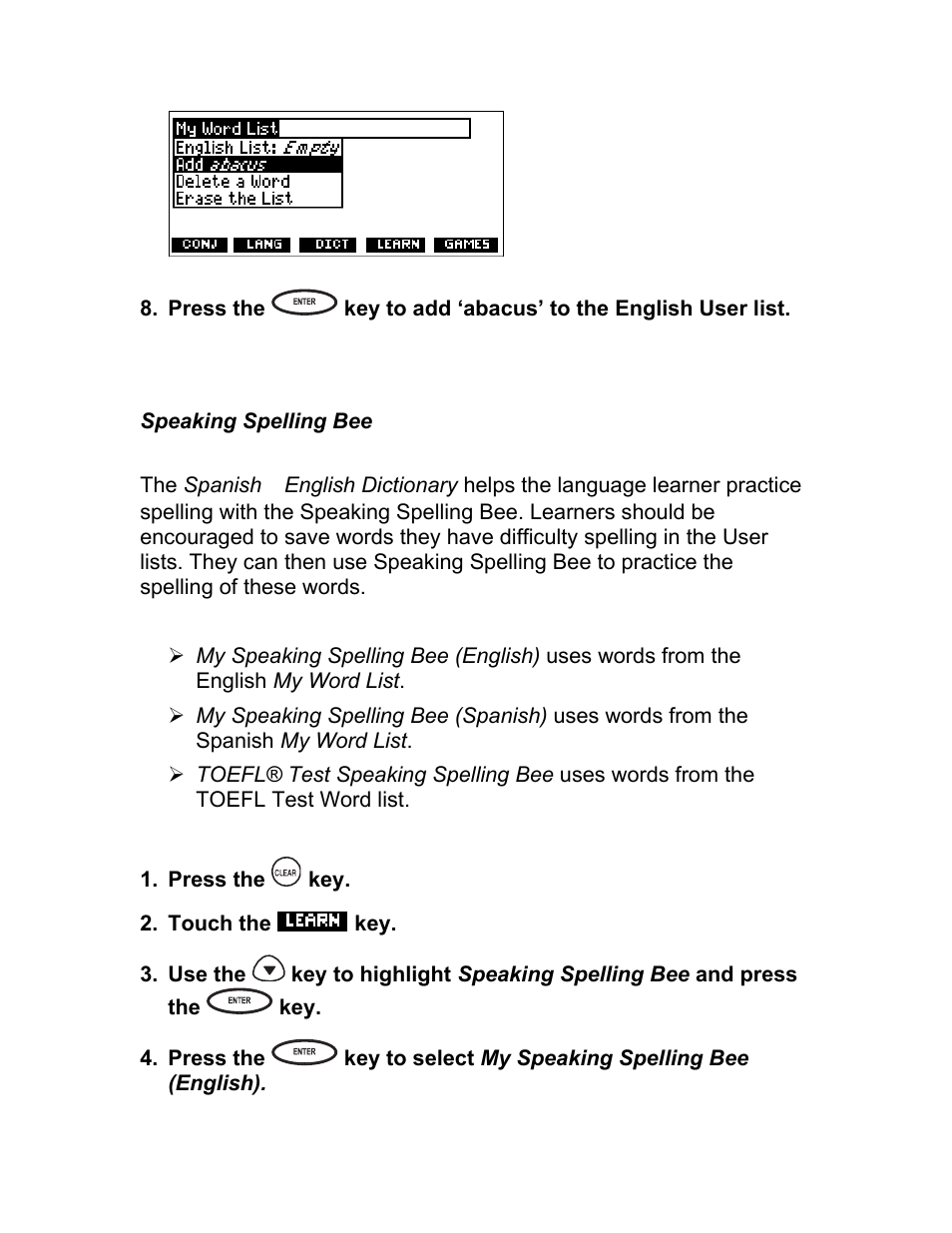 Speaking spelling bee | Franklin BES-1850 User Manual | Page 31 / 39