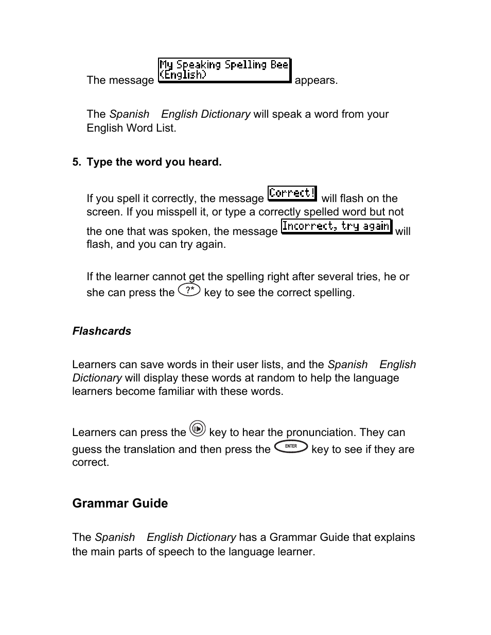 Flashcards, Grammar guide | Franklin BES-1850 User Manual | Page 32 / 39