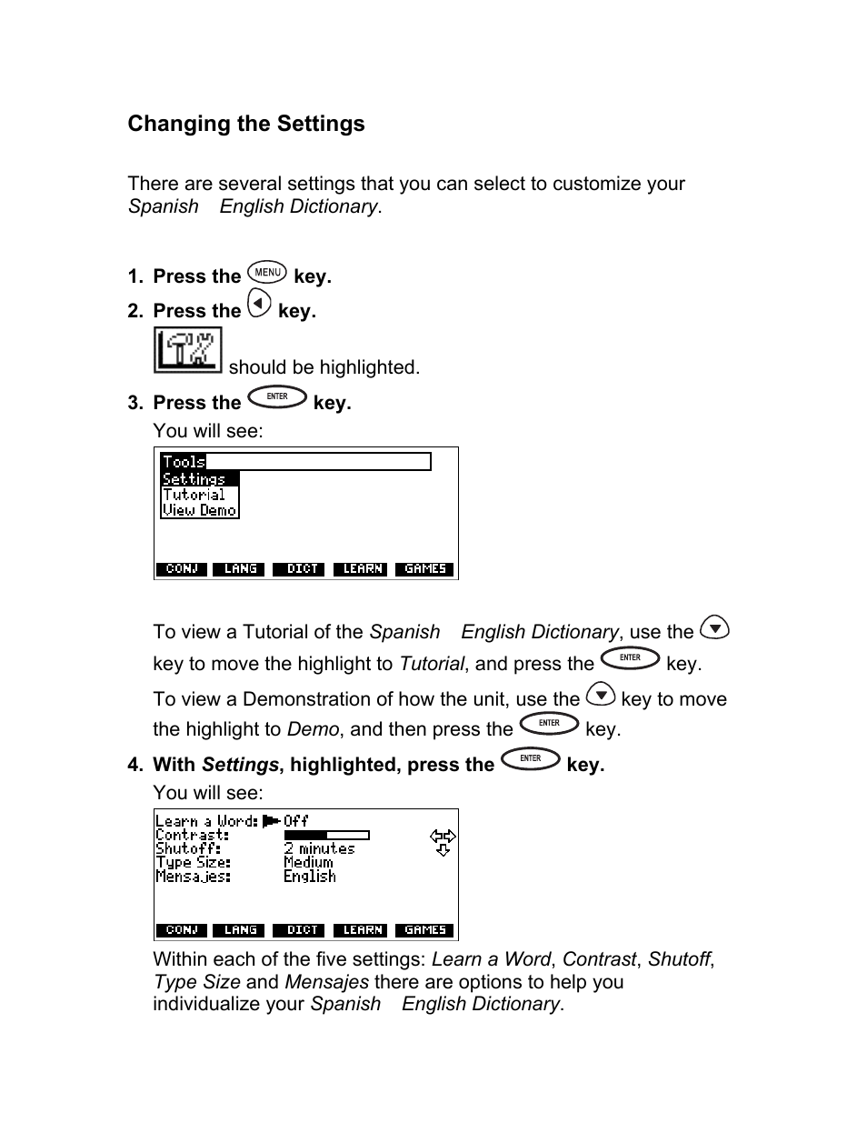 Changing the settings | Franklin BES-1850 User Manual | Page 37 / 39