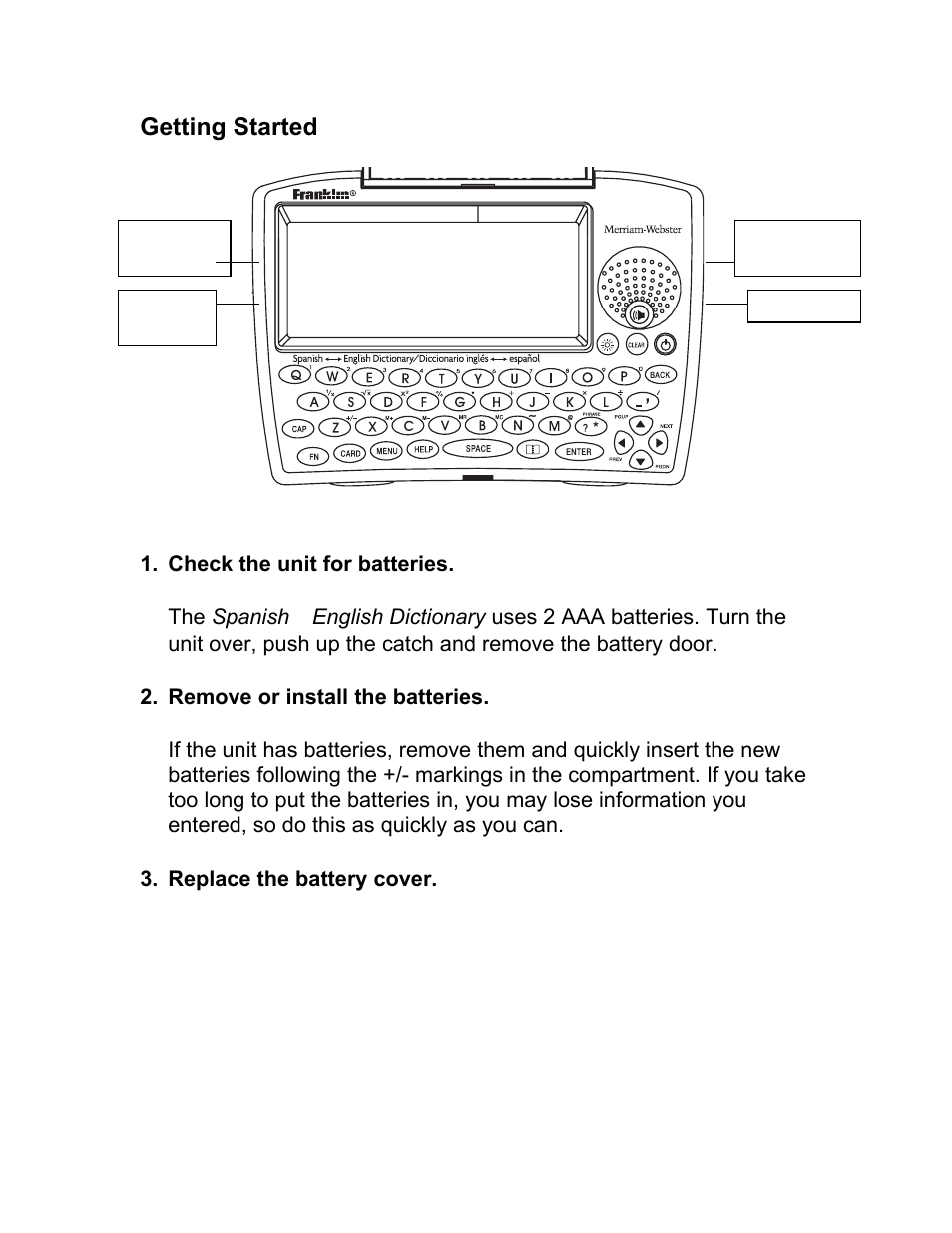 Getting started | Franklin BES-1850 User Manual | Page 5 / 39