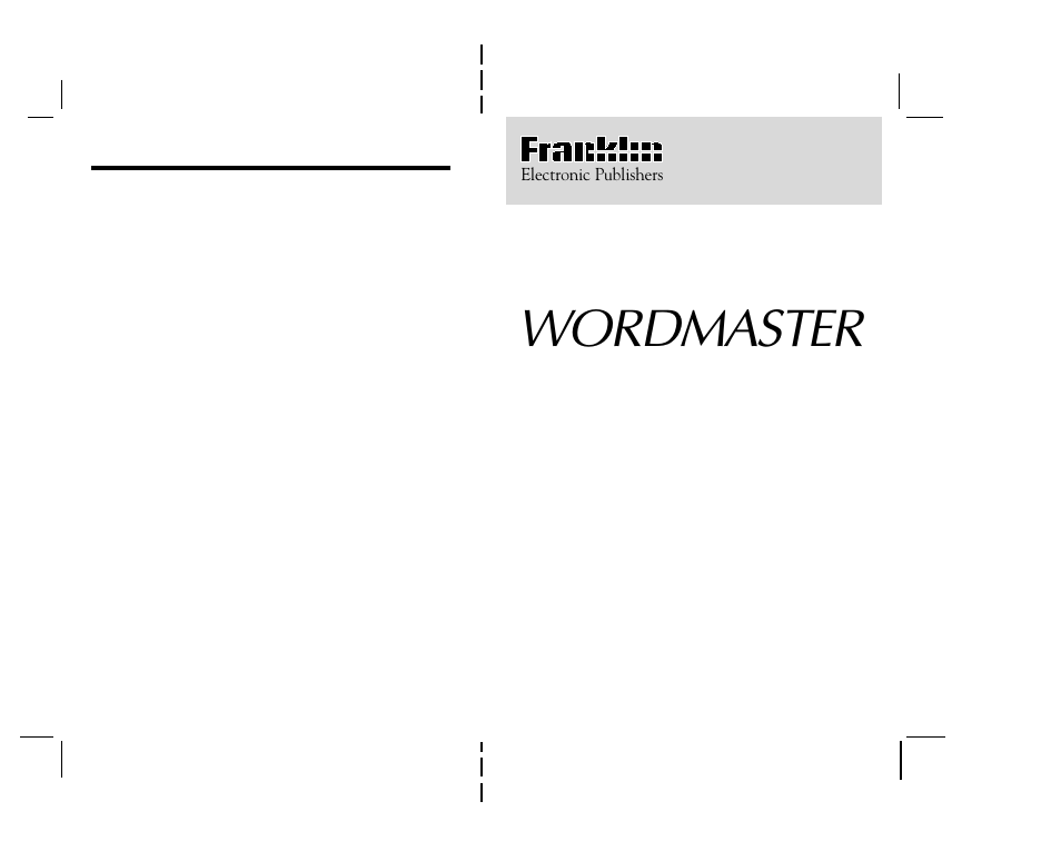 Wordmaster, User’s guide, Warranty | Franklin TMQ-200 User Manual | Page 12 / 12