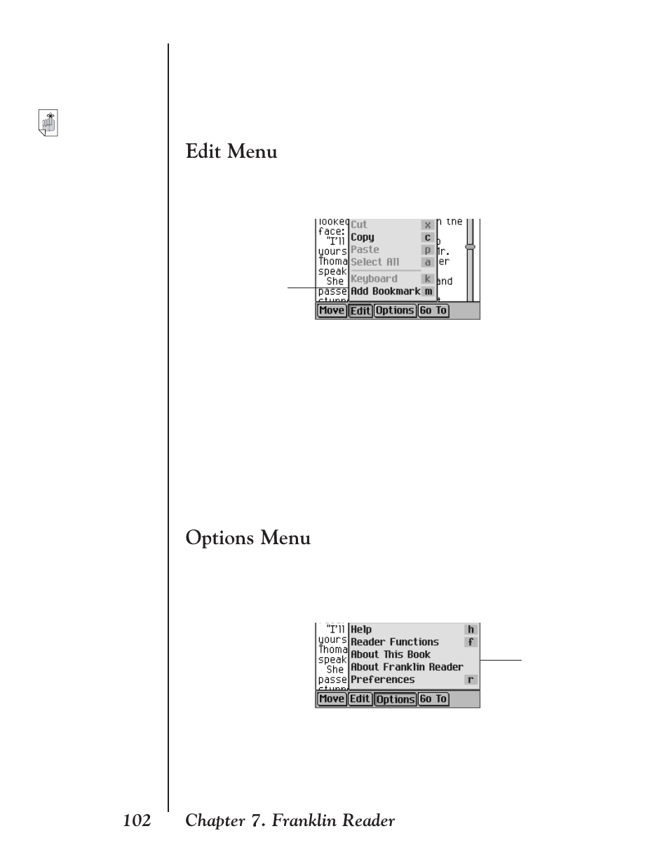 Edit menu, Options menu | Franklin EBM-901 User Manual | Page 102 / 243