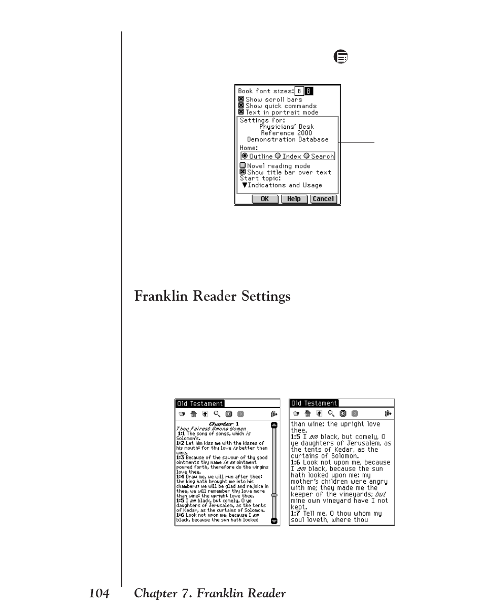 Franklin reader settings, 104 chapter 7. franklin reader | Franklin EBM-901 User Manual | Page 104 / 243