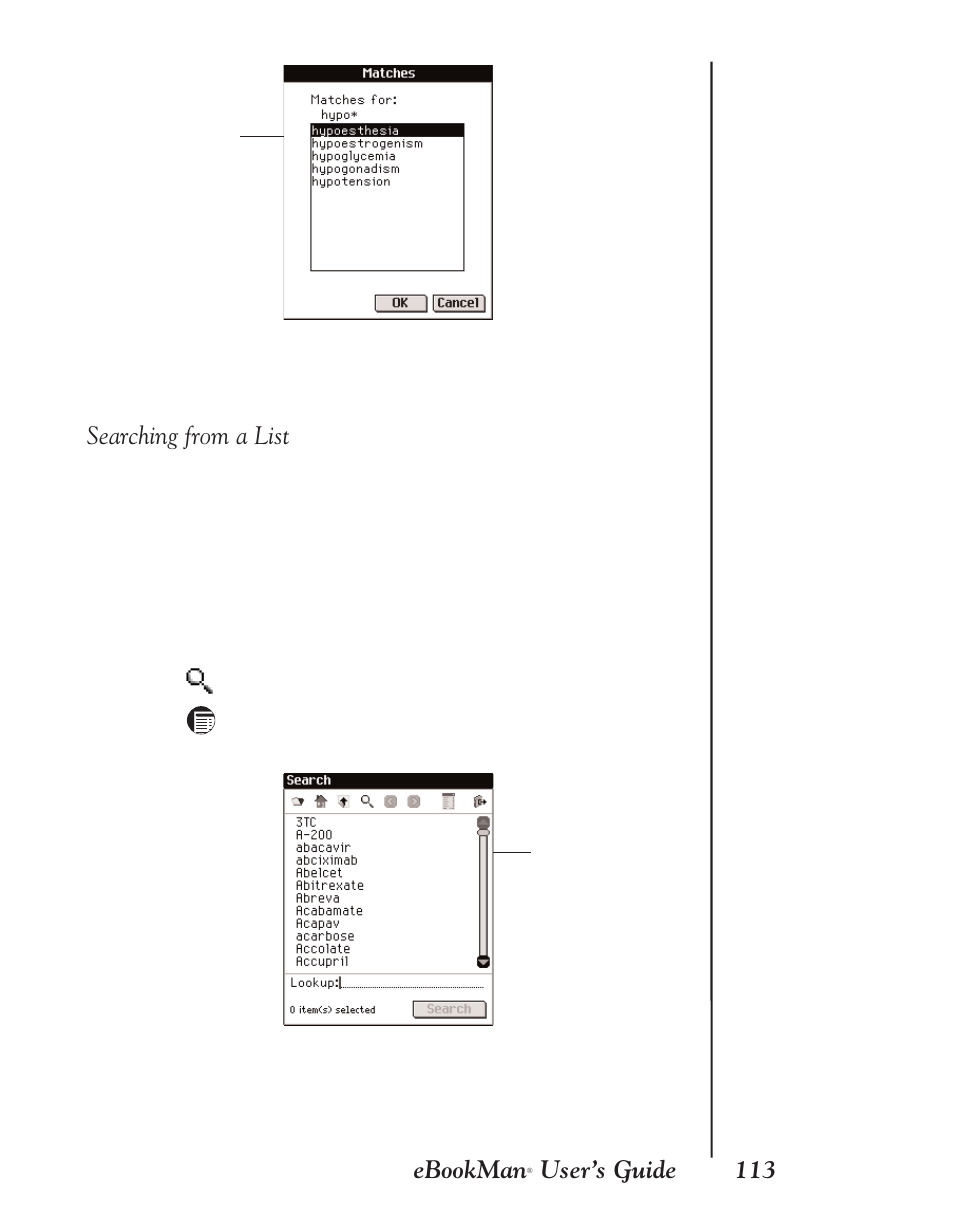 Searching from a list, 113 ebookman, User’s guide | Franklin EBM-901 User Manual | Page 113 / 243