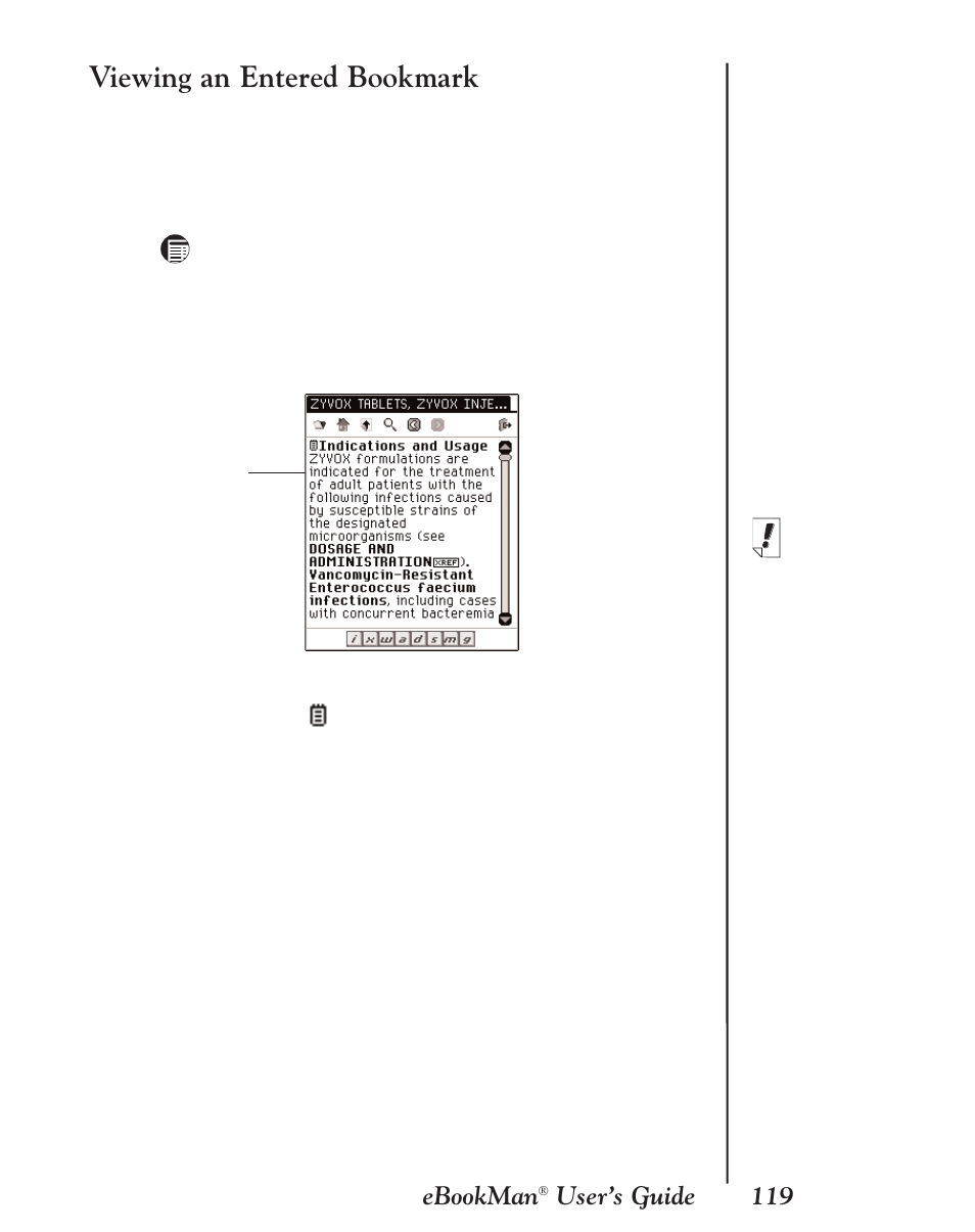 Viewing an entered bookmark, 119 ebookman, User’s guide | Franklin EBM-901 User Manual | Page 119 / 243
