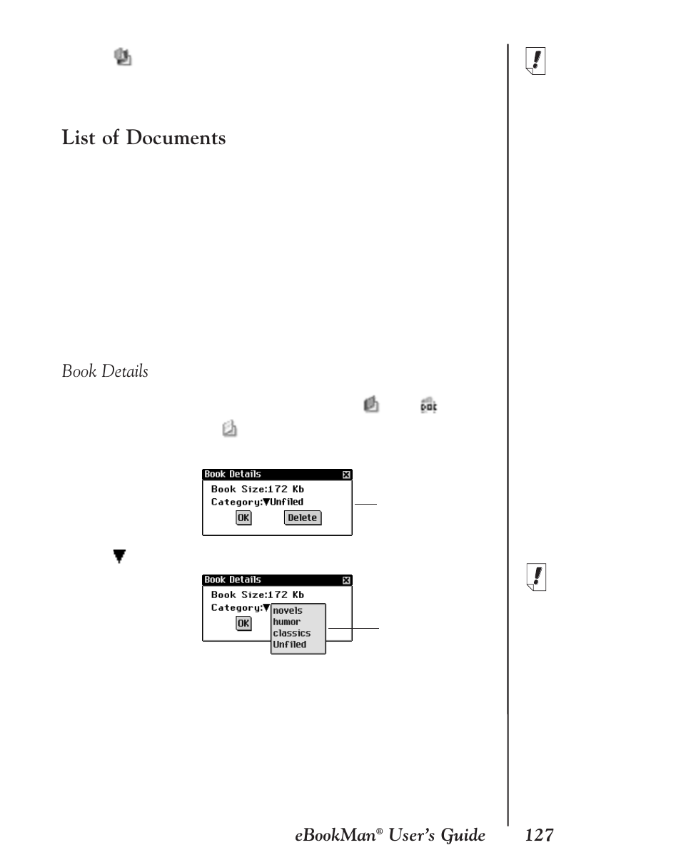 List of documents, Book details, Ebookman | User’s guide | Franklin EBM-901 User Manual | Page 127 / 243