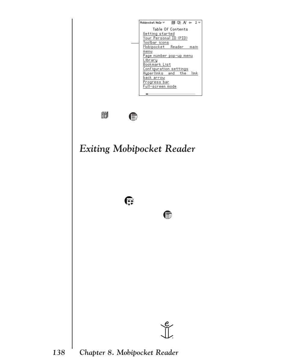 Exiting mobipocket reader | Franklin EBM-901 User Manual | Page 138 / 243