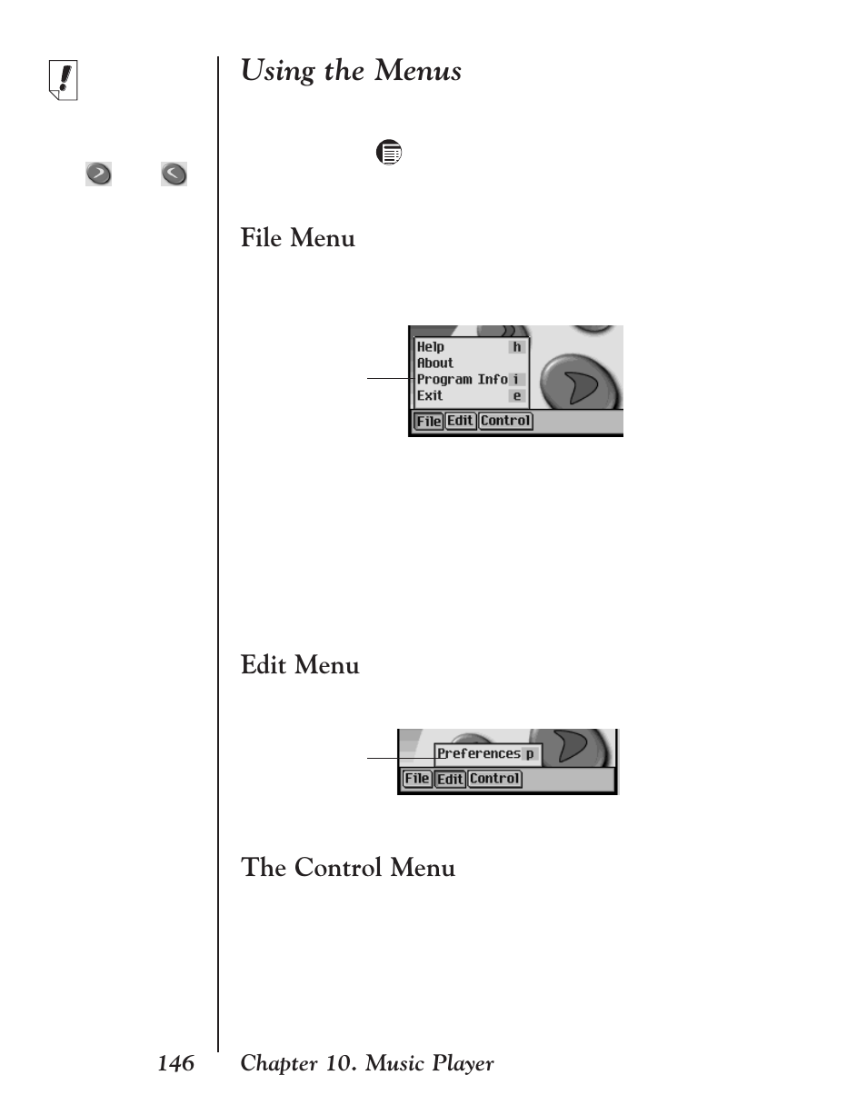 Using the menus, File menu, Edit menu | The control menu | Franklin EBM-901 User Manual | Page 146 / 243