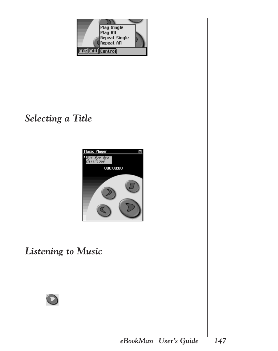 Selecting a title, Listening to music | Franklin EBM-901 User Manual | Page 147 / 243