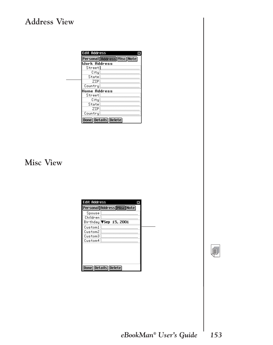 Address view, Misc view | Franklin EBM-901 User Manual | Page 153 / 243