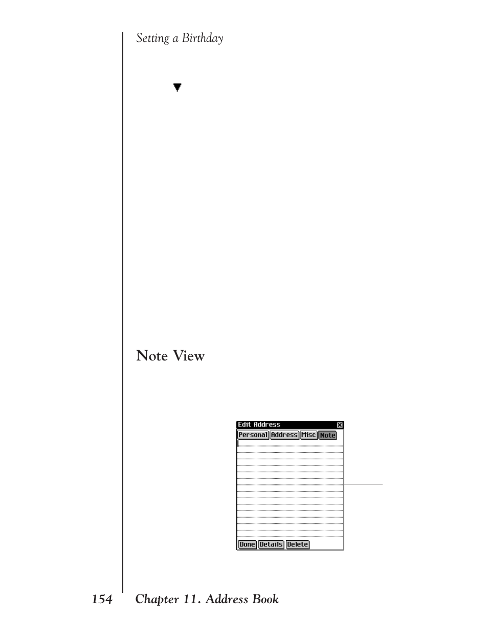 Setting a birthday, Note view | Franklin EBM-901 User Manual | Page 154 / 243
