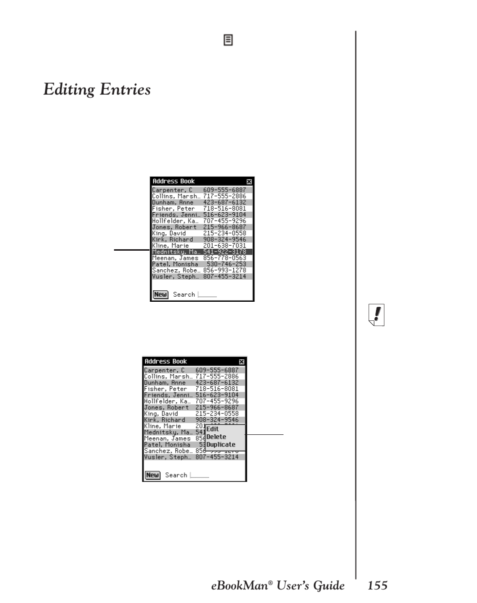 Editing entries, 155 ebookman, User’s guide | Franklin EBM-901 User Manual | Page 155 / 243