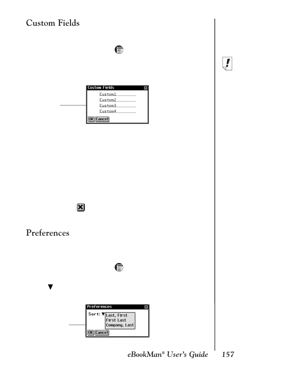 Custom fields, Preferences, 157 ebookman | User’s guide | Franklin EBM-901 User Manual | Page 157 / 243