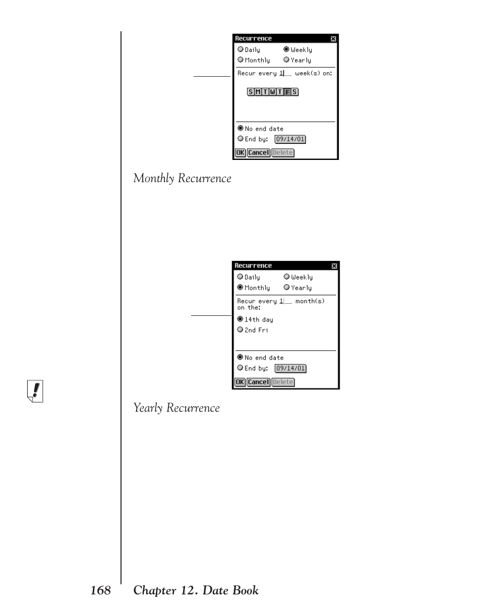 Monthly recurrence, Yearly recurrence | Franklin EBM-901 User Manual | Page 168 / 243