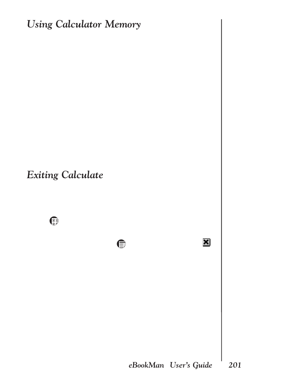 Using calculator memory, Exiting calculate | Franklin EBM-901 User Manual | Page 201 / 243