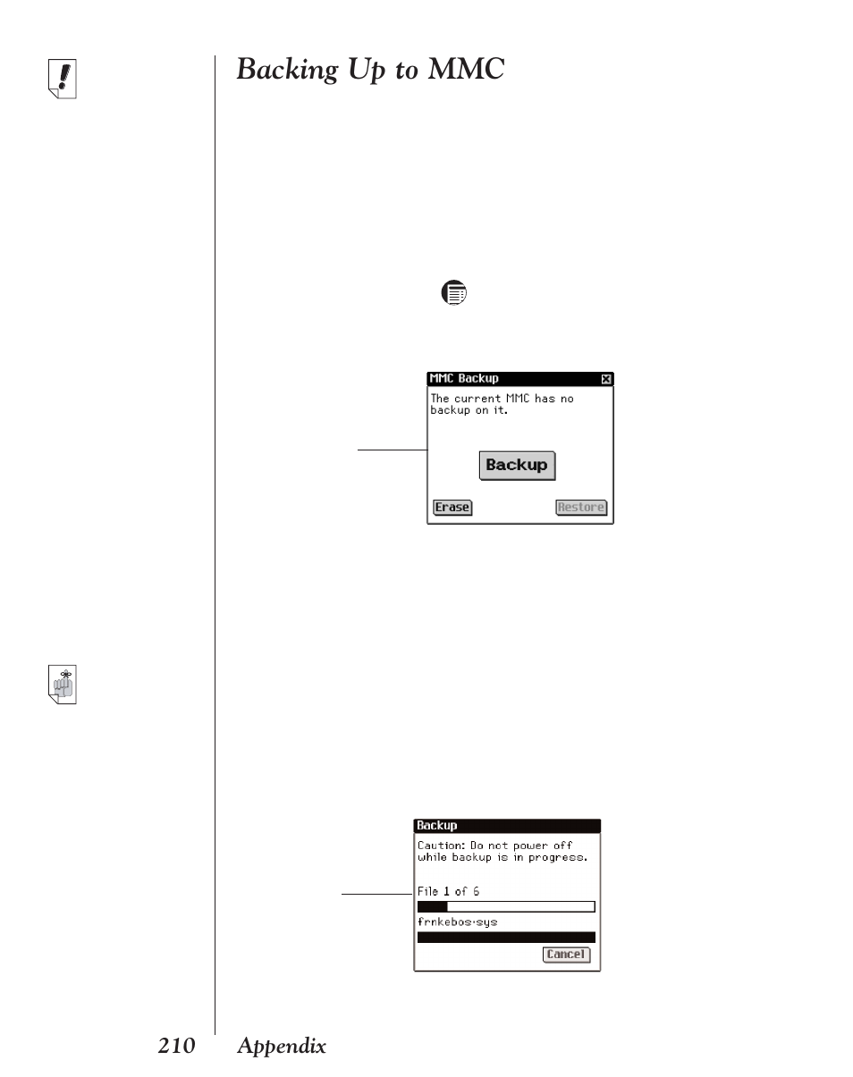 Backing up to mmc | Franklin EBM-901 User Manual | Page 210 / 243