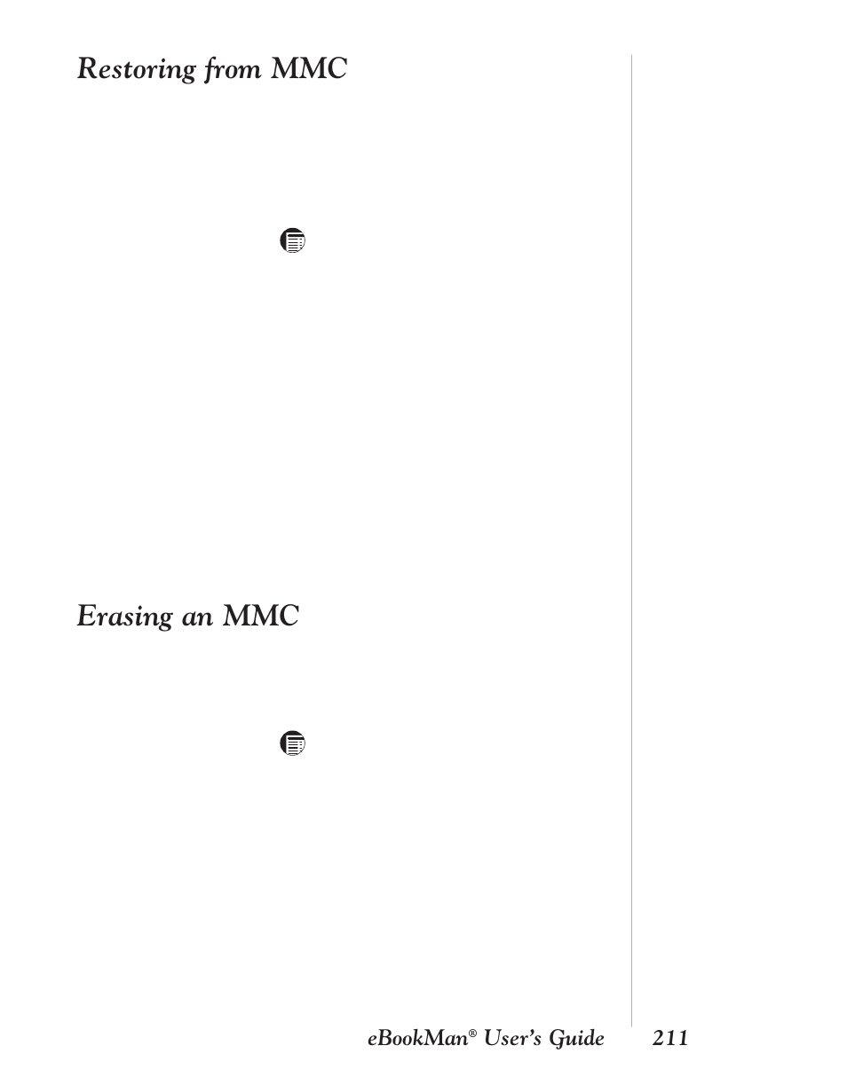 Restoring from mmc, Erasing an mmc | Franklin EBM-901 User Manual | Page 211 / 243