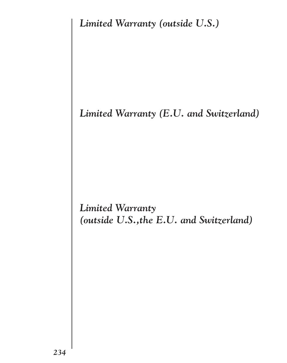 Limited warranty outside u.s, Limited warranty e.u. and switzerland, Limited warranty (outside u.s.) | Limited warranty (e.u. and switzerland) | Franklin EBM-901 User Manual | Page 234 / 243