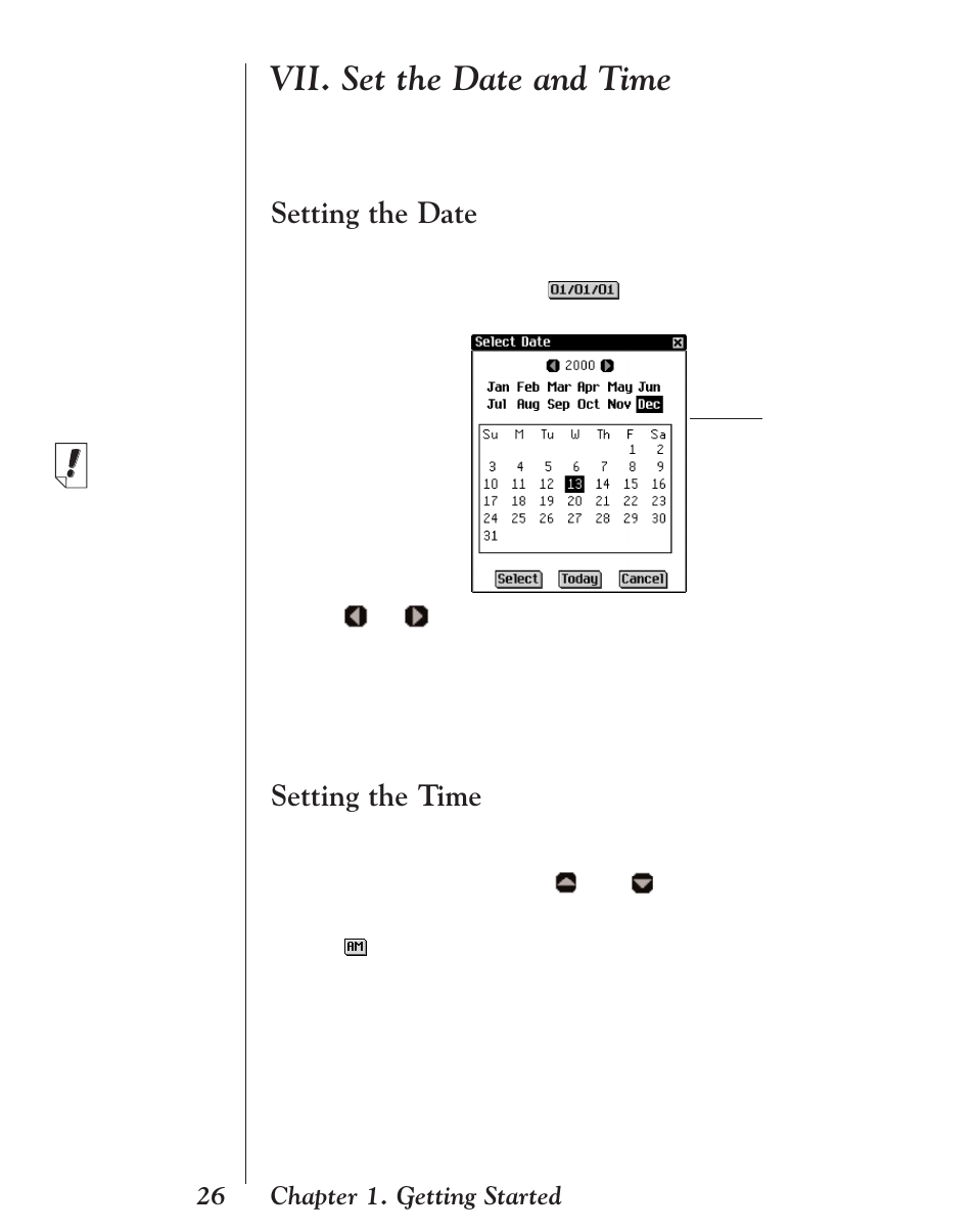 Vii. set the date and time, Setting the date, Setting the time | Chapter 1. getting started 26 | Franklin EBM-901 User Manual | Page 26 / 243