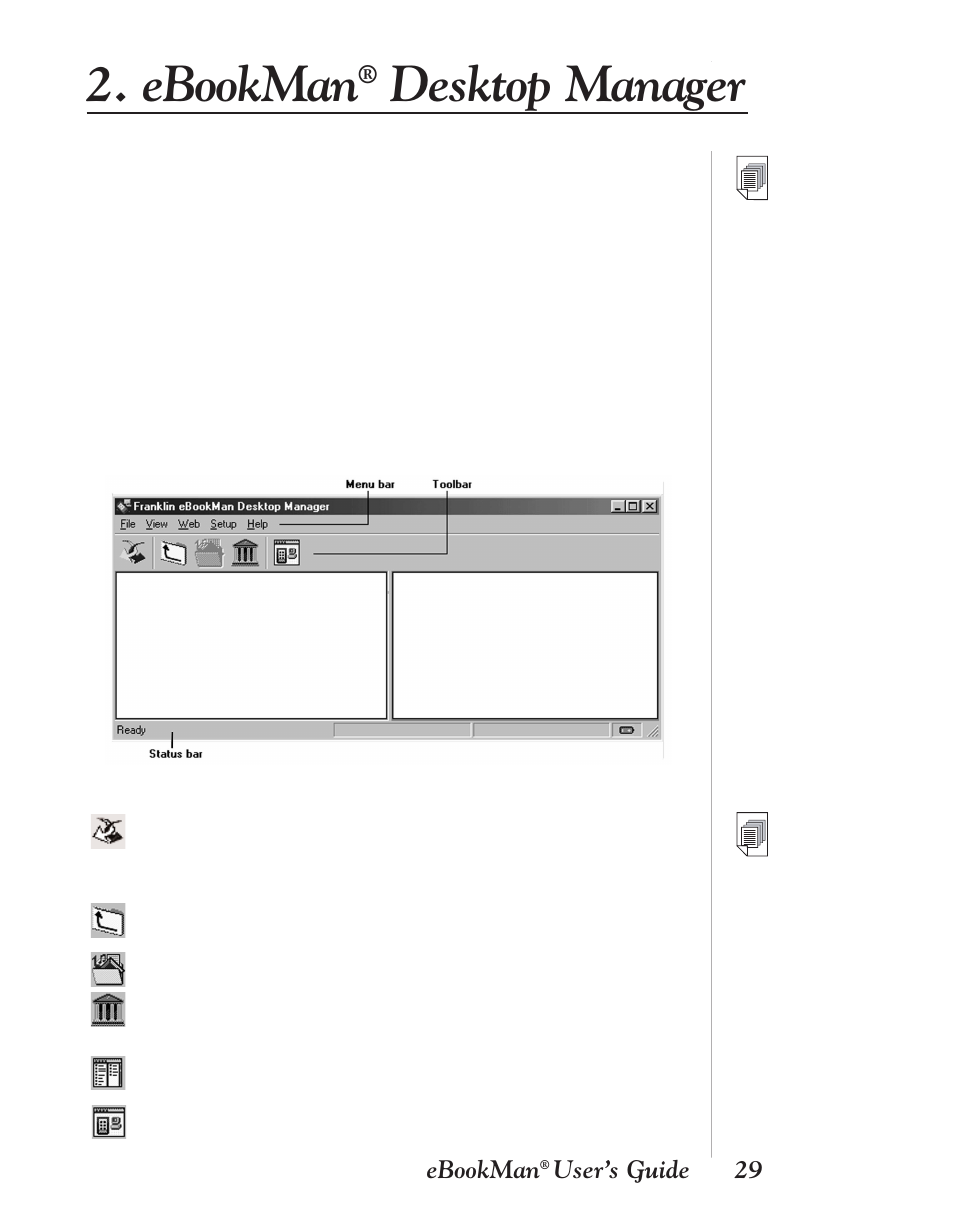 Ebookman® desktop manager, Ebookman, Desktop manager | Franklin EBM-901 User Manual | Page 29 / 243