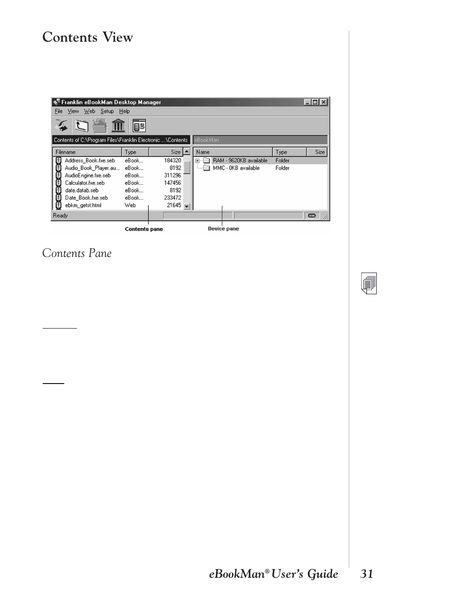 Contents view | Franklin EBM-901 User Manual | Page 31 / 243