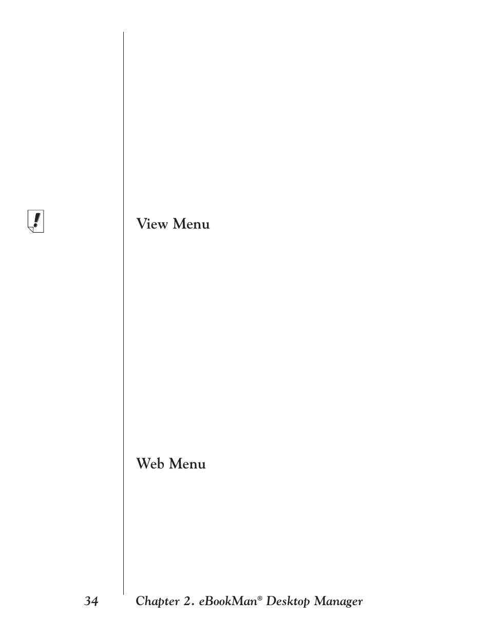 View menu, Web menu, 34 chapter 2. ebookman | Desktop manager | Franklin EBM-901 User Manual | Page 34 / 243