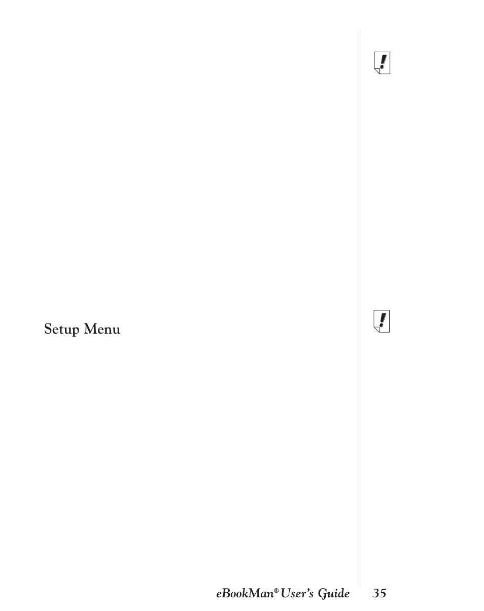 Setup menu, 35 ebookman, User’s guide | Franklin EBM-901 User Manual | Page 35 / 243