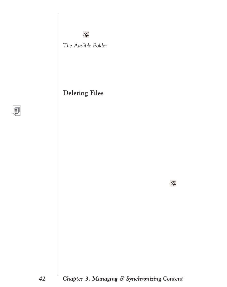 The audible folder, Deleting files, 42 chapter 3. managing & synchronizing content | Franklin EBM-901 User Manual | Page 42 / 243