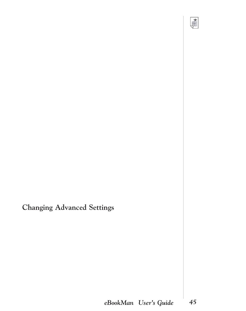 Changing advanced settings, 45 ebookman, User’s guide | Franklin EBM-901 User Manual | Page 45 / 243