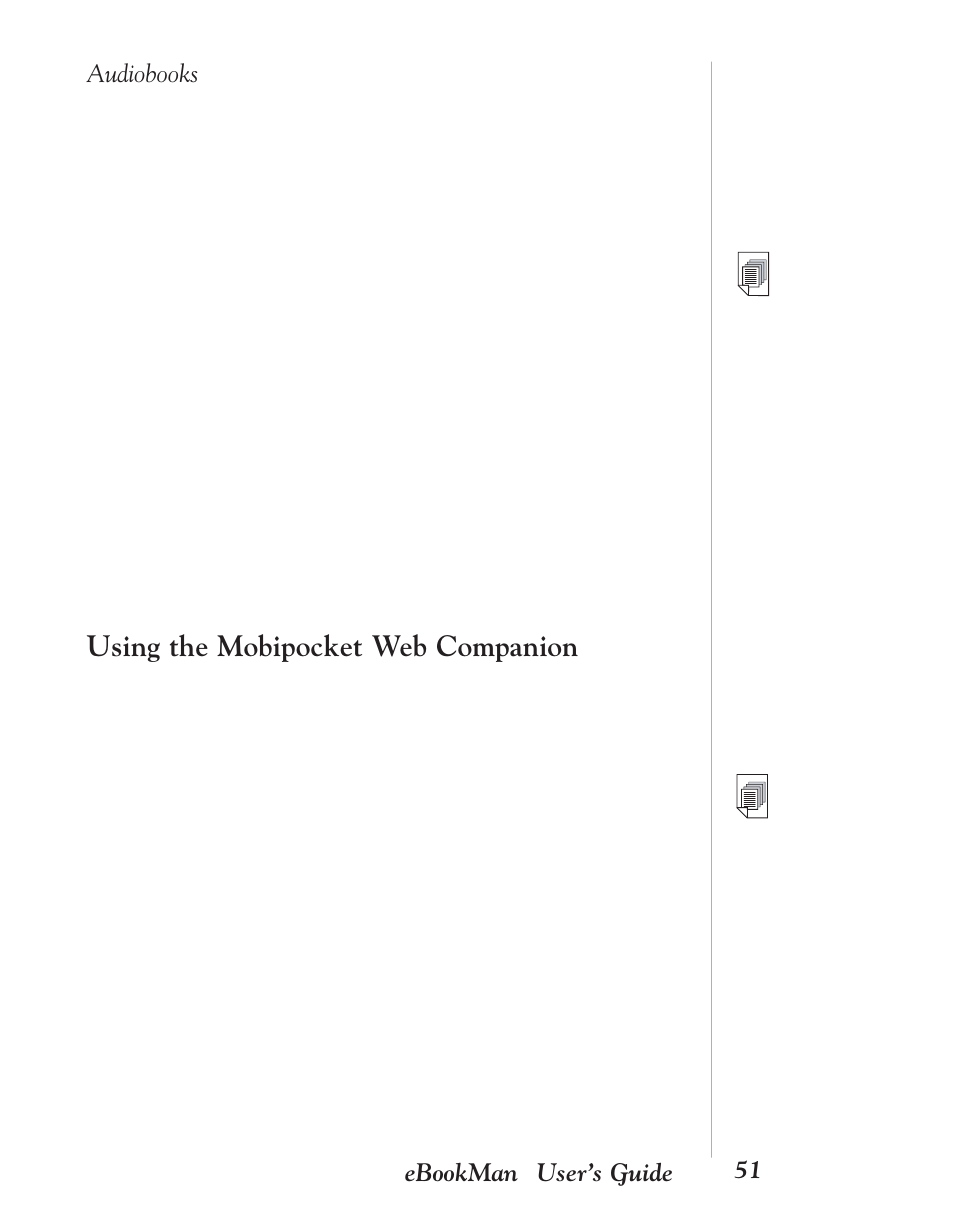 Audiobooks, Using the mobipocket web companion, 51 ebookman | User’s guide | Franklin EBM-901 User Manual | Page 51 / 243