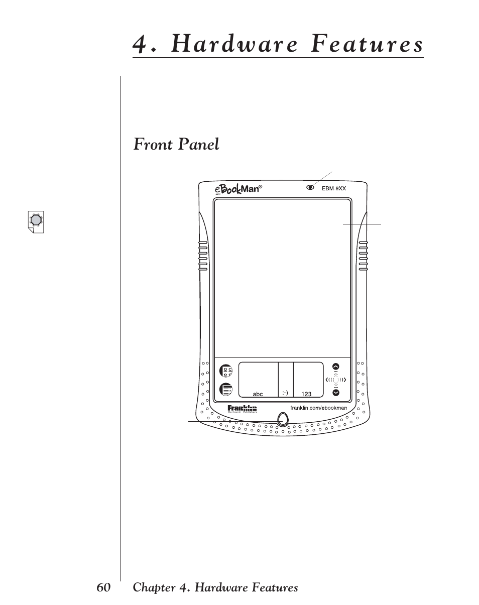 Hardware features, Front panel | Franklin EBM-901 User Manual | Page 60 / 243