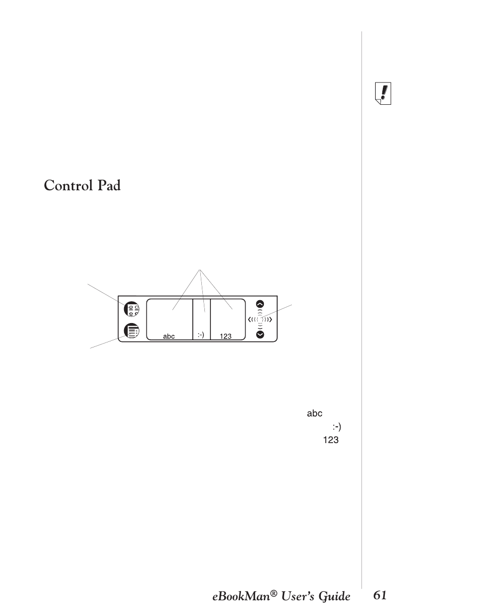 Control pad, 61 ebookman, User’s guide | Franklin EBM-901 User Manual | Page 61 / 243