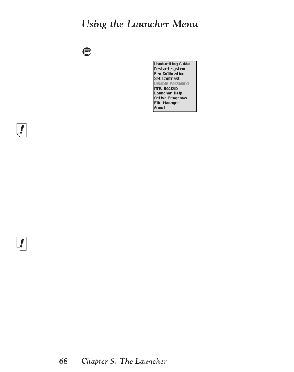 Using the launcher menu | Franklin EBM-901 User Manual | Page 68 / 243