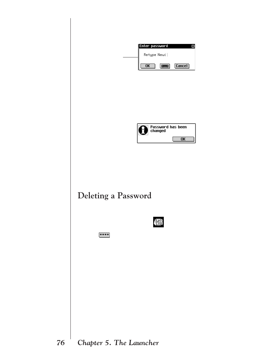 Deleting a password, 76 chapter 5. the launcher | Franklin EBM-901 User Manual | Page 76 / 243
