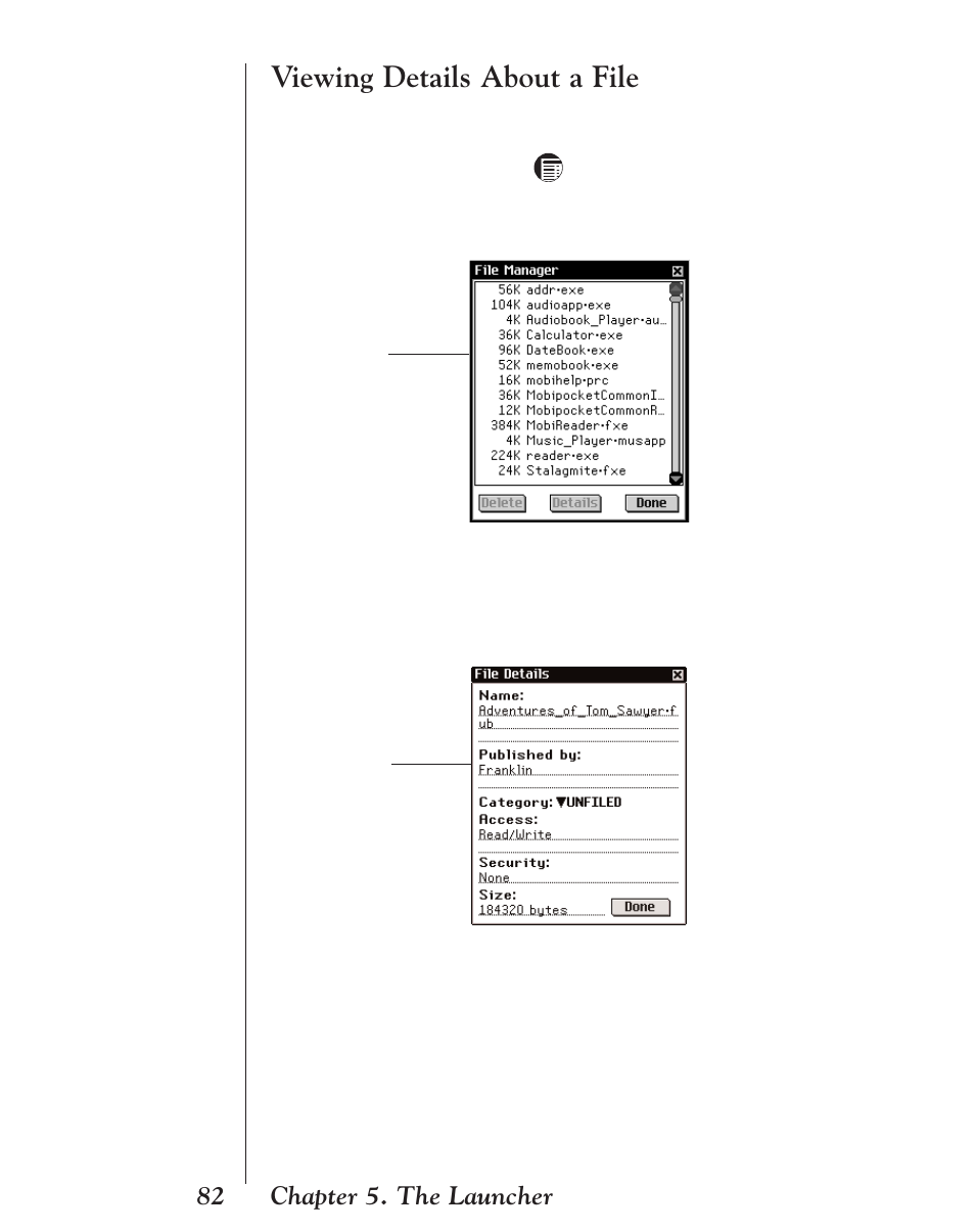 Viewing details about a file | Franklin EBM-901 User Manual | Page 82 / 243