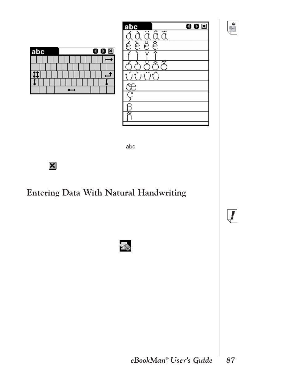 Entering data with natural handwriting, 87 ebookman, User’s guide | Franklin EBM-901 User Manual | Page 87 / 243