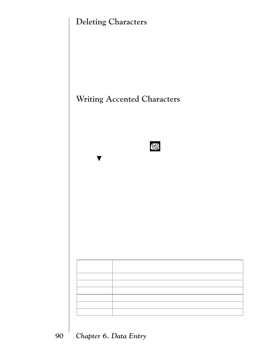 Deleting characters, Writing accented characters, 90 chapter 6. data entry | Franklin EBM-901 User Manual | Page 90 / 243