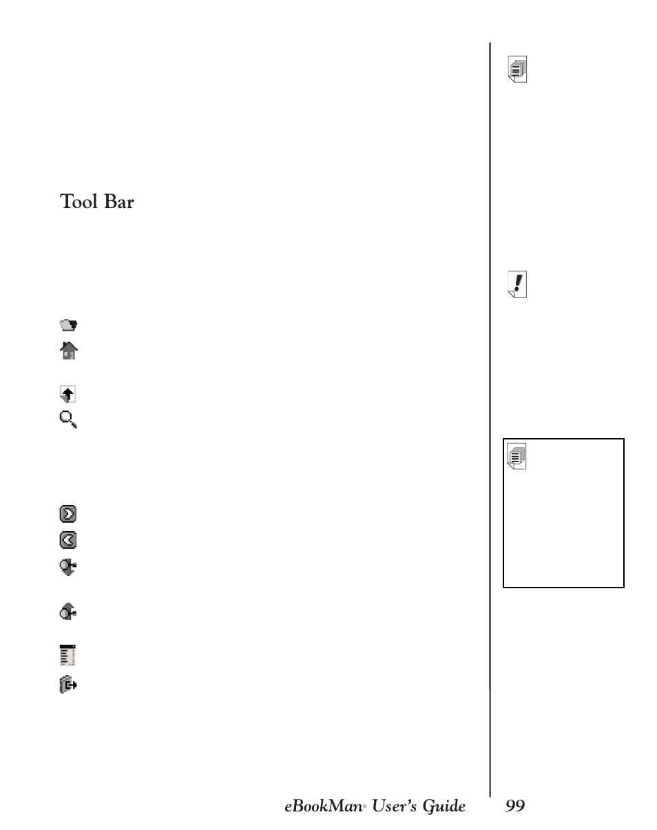 Tool bar, 99 ebookman, User’s guide | Franklin EBM-901 User Manual | Page 99 / 243