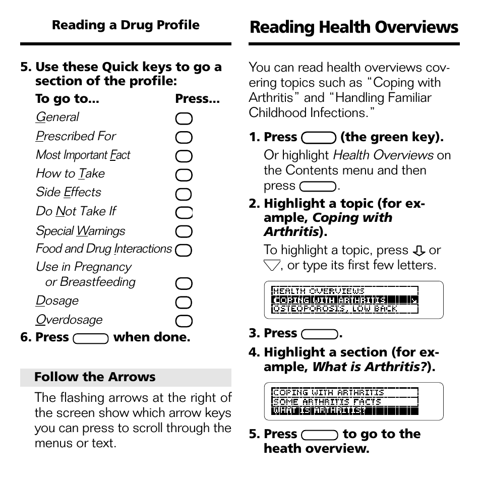 Reading health overviews | Franklin BOOKMAN CDR-2041 User Manual | Page 10 / 20