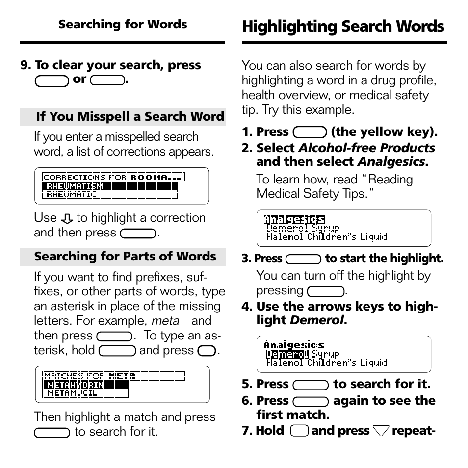 Highlighting search words | Franklin BOOKMAN CDR-2041 User Manual | Page 14 / 20