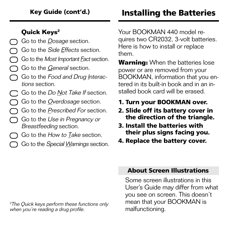 Installing the batteries | Franklin BOOKMAN CDR-2041 User Manual | Page 5 / 20
