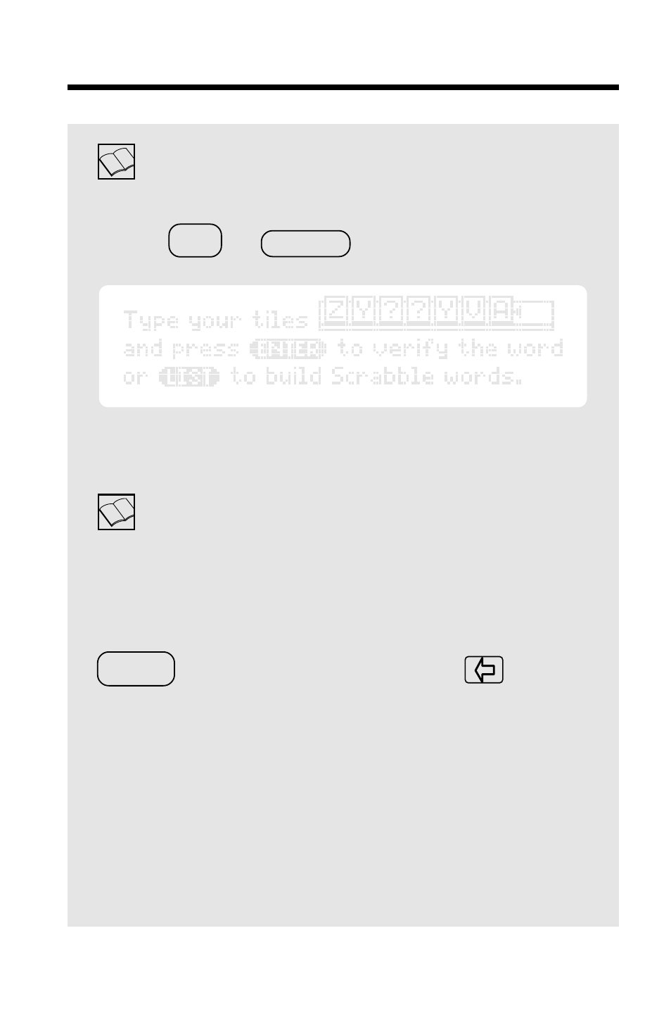 Building words with blank tiles, Eight tiles in a tray | Franklin IC-109 User Manual | Page 19 / 38