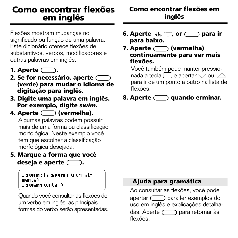 Como encontrar flexões em inglês | Franklin BPS-840 User Manual | Page 11 / 42