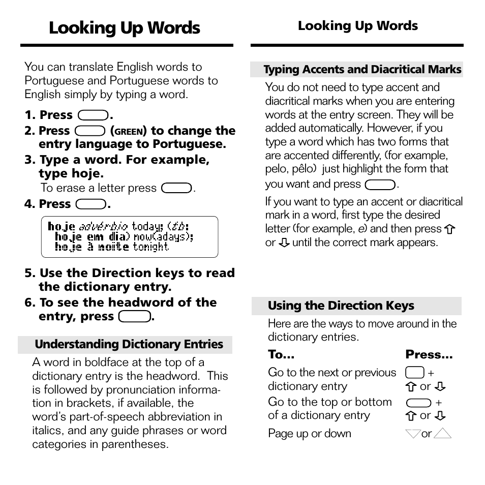 Looking up words | Franklin BPS-840 User Manual | Page 29 / 42
