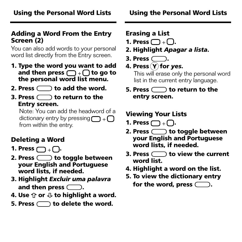 Deleting a word, Viewing your lists, Erasing a list | Franklin BPS-840 User Manual | Page 34 / 42