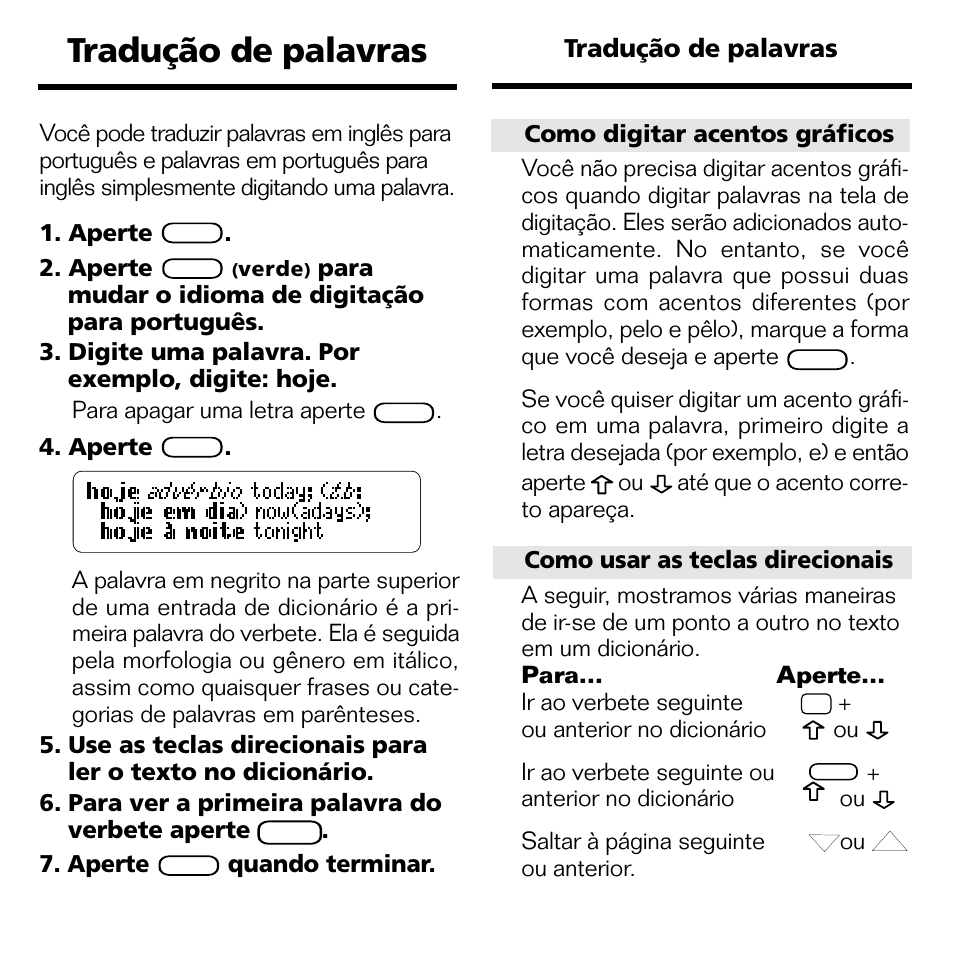 Tradução de palavras | Franklin BPS-840 User Manual | Page 9 / 42