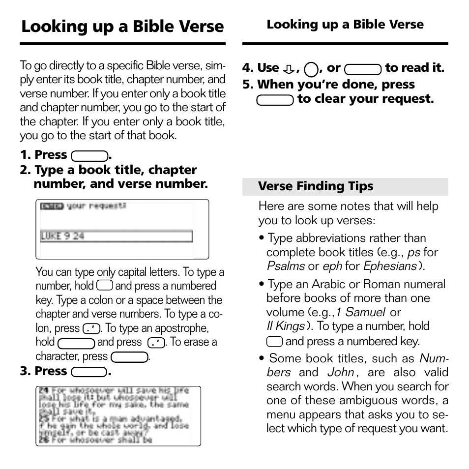 Looking up a bible verse | Franklin KJB-770 User Manual | Page 10 / 21