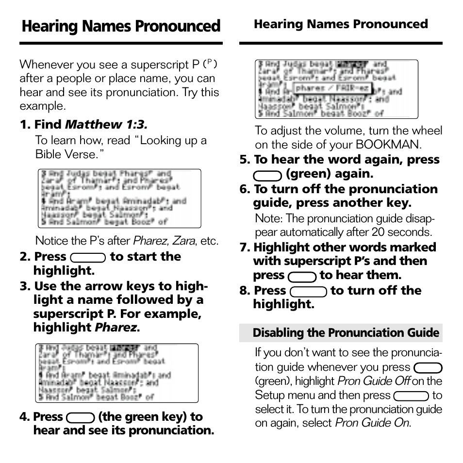 Hearing names pronounced | Franklin KJB-770 User Manual | Page 11 / 21